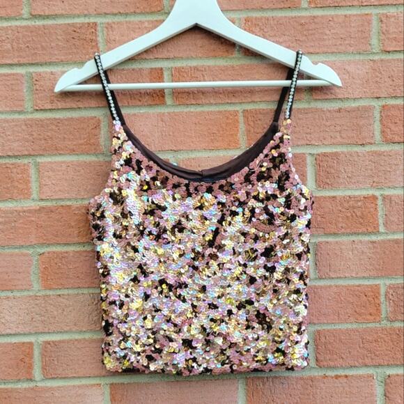 Karen Millen Beaded Swquin Animal Print Cropped Tank Size 8 UK 12 - Picture 1 of 9